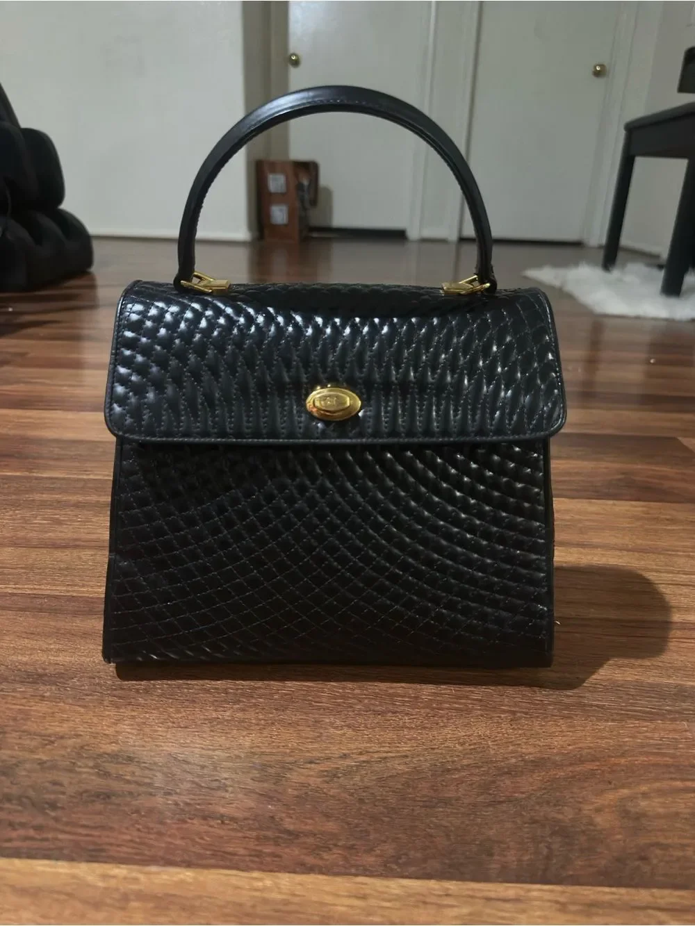 Vintage Bally Black Quilted Top-Handle Hobo Bag
